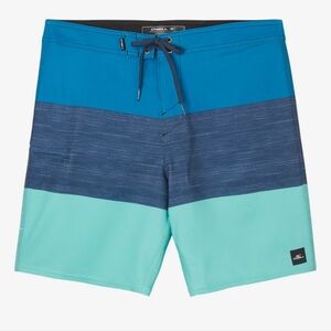 NWT O'Neill Men's Blue/grey/green Swim Shorts, Size 30 W/20in Outseam, Side Zip